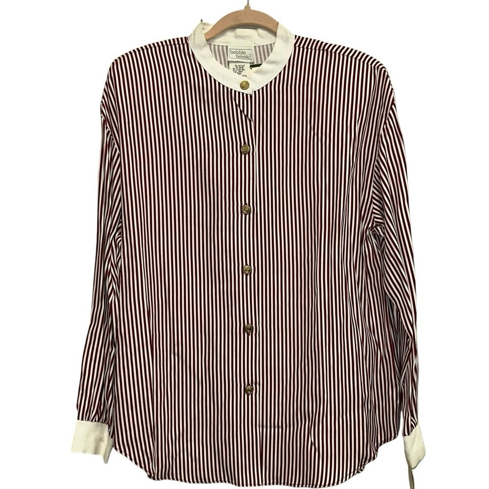 NWT‎ Bobbie Brooks Vintage Red & White Striped Long Sleeve Button Front Blouse
